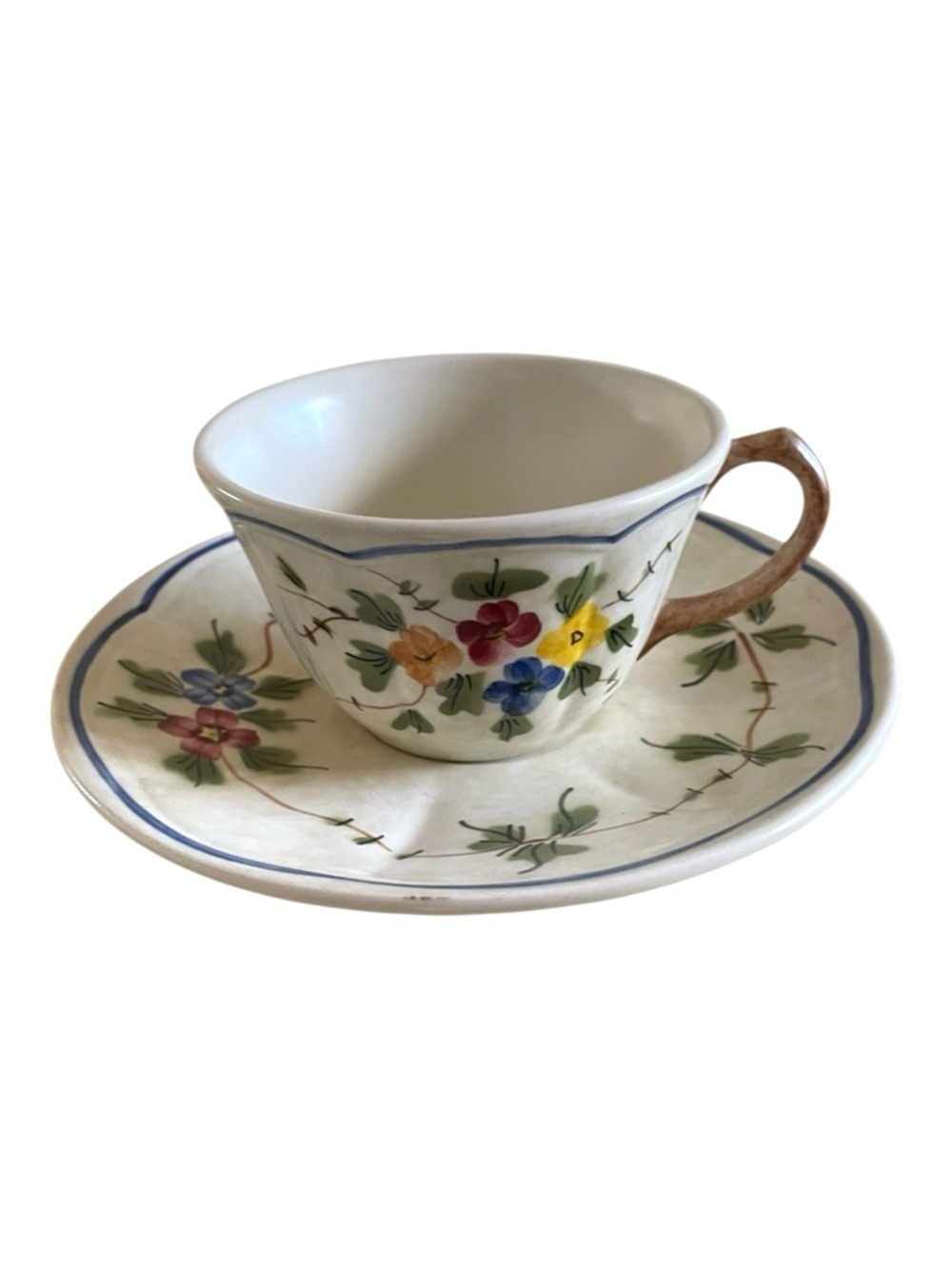 Vintage Set of Two Longchamp France Nemours Floral Teacup & Saucer Set